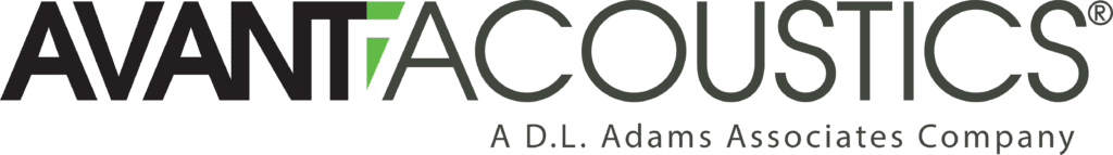 Avant Acoustics company logo on black background.