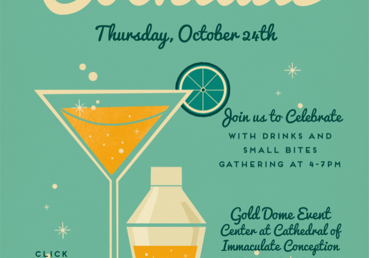 Cocktail event invitation with drink illustrations.